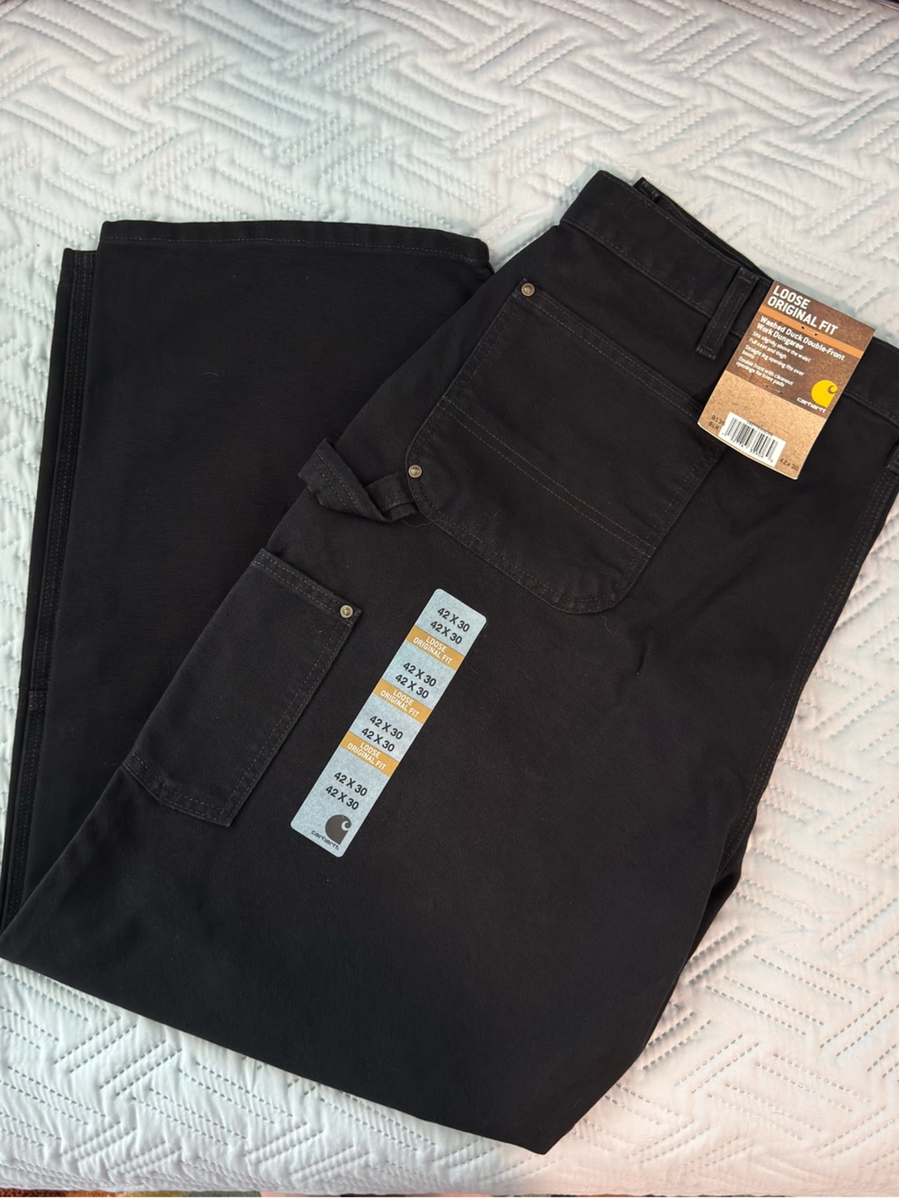 Carhartt Men's Black Relaxed Fit Work Jeans B136 42x30 NWT Dungaree Double Front